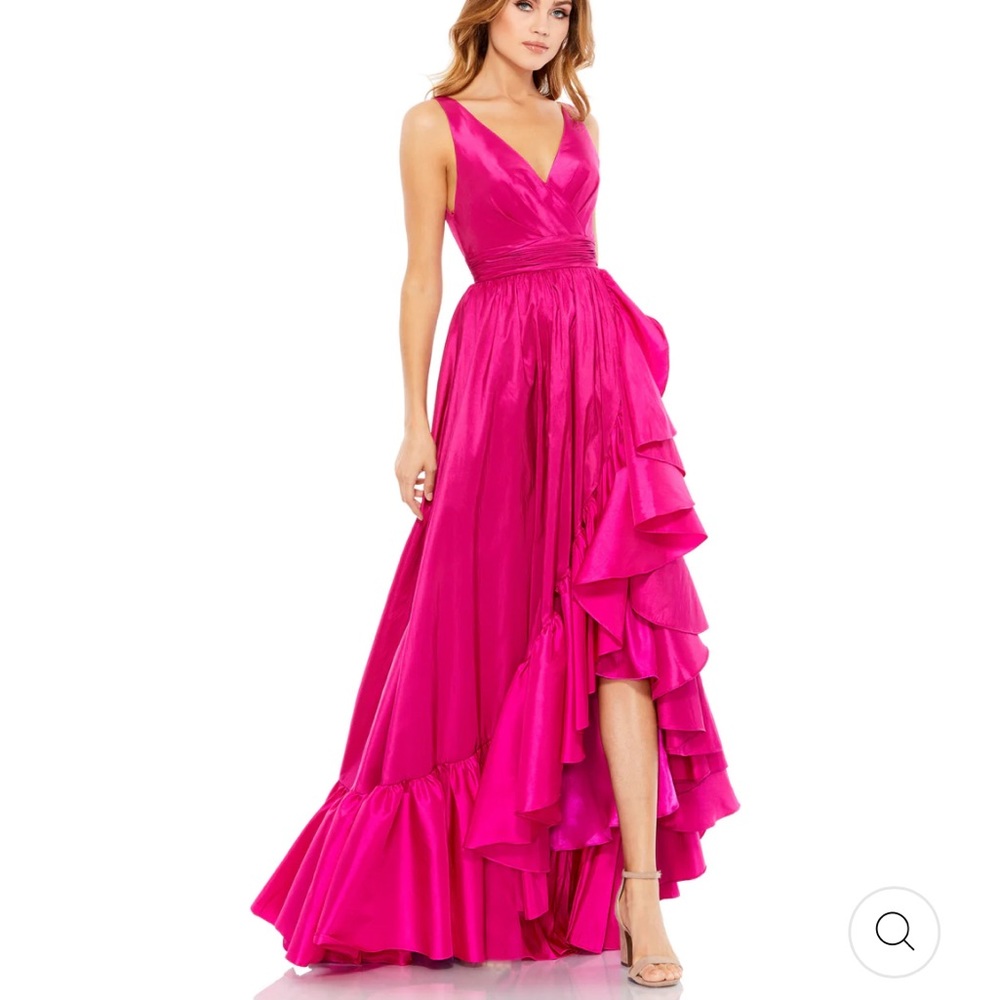 Mac Duggal Fuchsia High-Low Ruffle Evening Gown